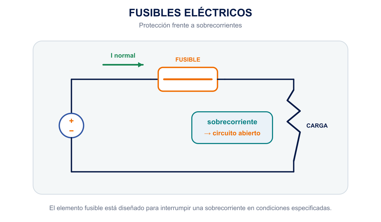 Fusible eléctrico en serie con una carga, diseñado para abrir el circuito cuando aparece una sobrecorriente.