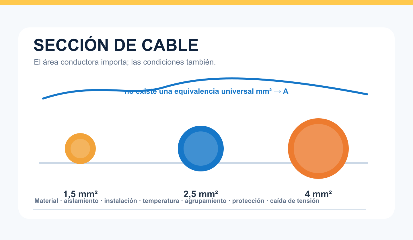 Conductores eléctricos de diferentes secciones comparados por su área transversal
